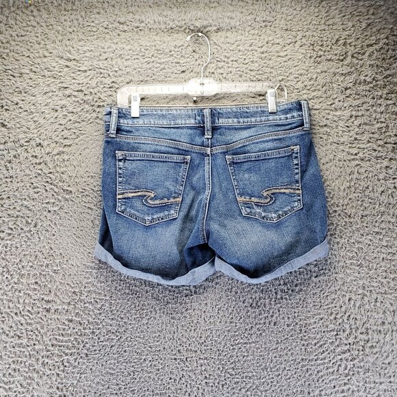 Silver Jeans Shorts Womens 27 Blue Boyfriend Rolled Distressed Denim Jorts - Picture 10 of 11